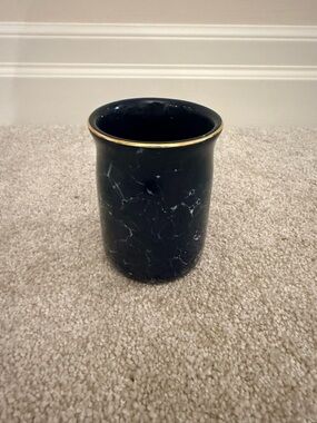 Black Marble Ceramic bathroom cup with Gold Rim